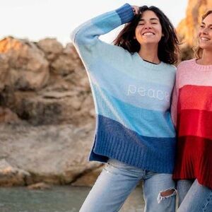 Mersea PEACE Sweater Oversized Blue Stripe Ombré Crewneck Soft! *invS